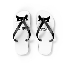 Black Cat Flip Flops - Fun Summer Footwear for Cat Lovers, Beach Sandals, ... 