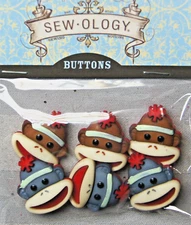 Sew-Ology® Sock Monkey Shank Buttons Pkg. of 6 pcs NEW
