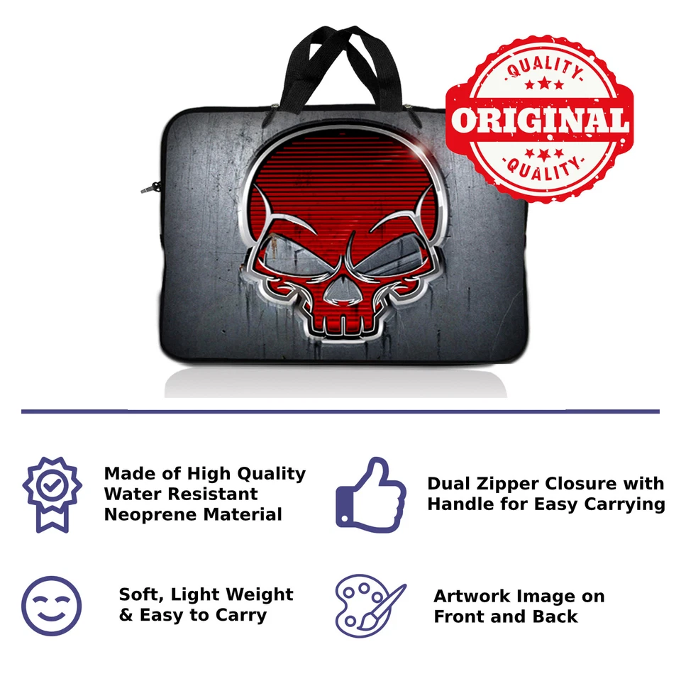 Funda para portátil portátil de 17" 17,3" con asa flores calavera roja 17-SD37 Foto 3 de 4