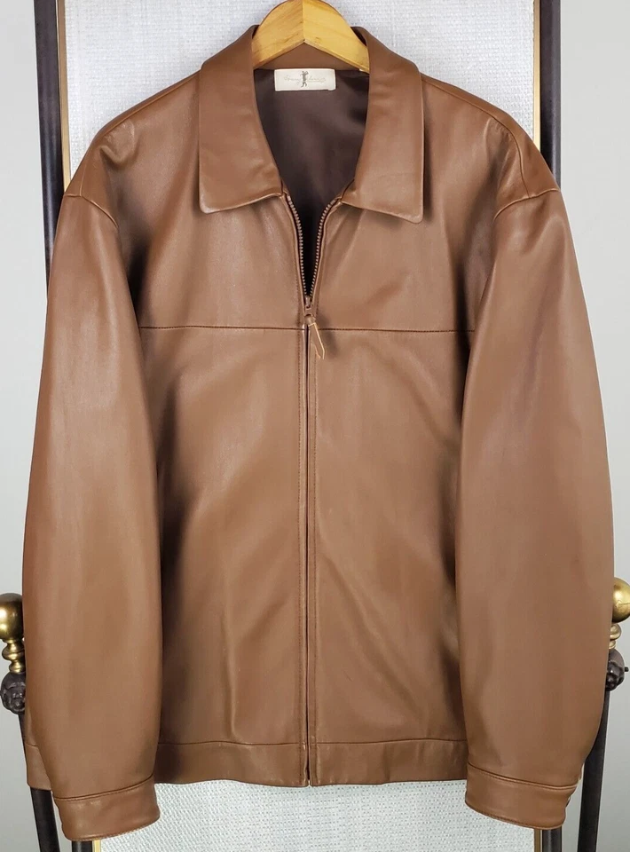 HARRY VARDON Size 2XL Mens Soft Leather Harrington Jacket Full Zip Golf Brown - Image 4 of 4