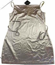 NWT Y2K Silky Shiny Gold Preppy Slip Dress Zaful Brand New Size Med