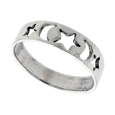 Anello Con Mezzaluna E Stella In Zirconia Cubica, Argento - Foto 4