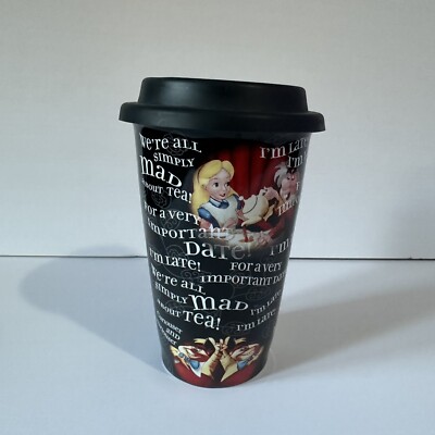 Disney Alice In Wonderland  ''Drink Me'' Coffee Travel Mug w/ Silicone Lid Black