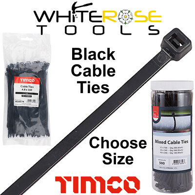 TIMCO Kabelbinder Zip Tie Wraps schwarz Kunststoff versch. Größen wählbar Länge