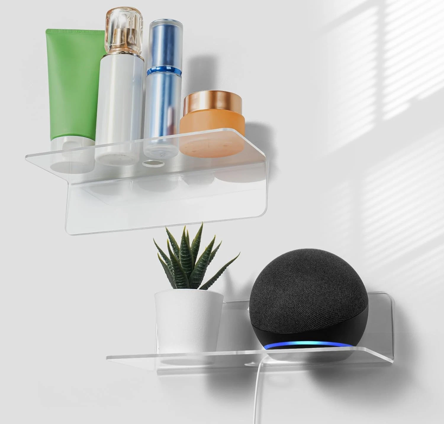 Clear Acrylic Floating Shelves Set of 2 - Easily Expand Wall Space - Small Wall