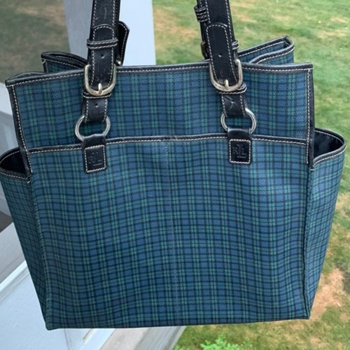 Grand fourre-tout de voyage bandoulière Ralph Lauren vintage bleu à carreaux multi poches - Photo 2/10