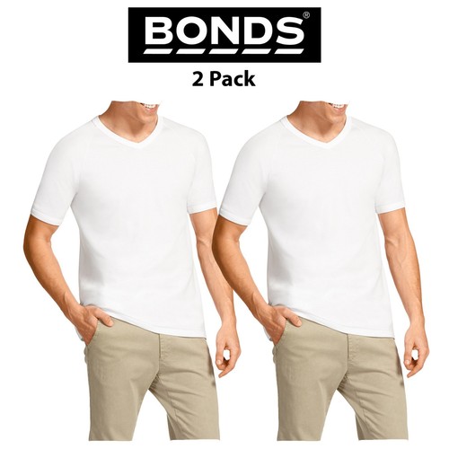 Mens Bonds Genuine Raglan VNeck Short Sleeve 2 PACK TShirt Top Tee