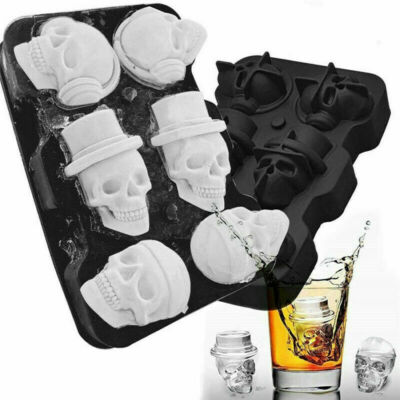 3D Skull Shape Ice Cube Tray Mold Black Flexible Silicone Whiskey Ice Ball Maker
