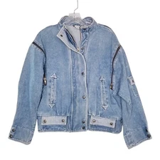 Vtg 80s Mod Maid Moto Denim Jacket Jean Jacket Medium Zipper Punk Grunge