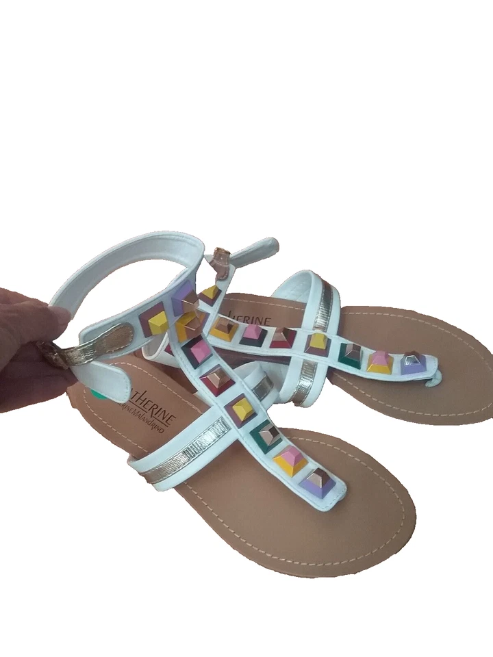 Catherine Malandrino White Studded Pista Gladiator women's Sandals Size 8 New - Image 4 of 4