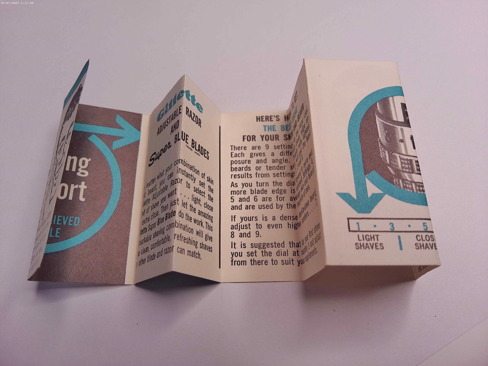 Vintage 1964 Gillette Slim Adjustable Safety Razor Set J4 Instructions