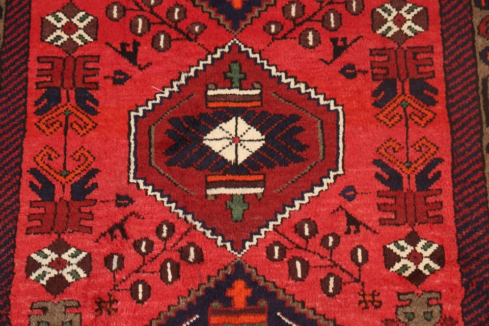 Vintage Tribal Geometric Hamedan Accent Rug 3x5 Wool Hand-knotted Foyer Carpet - Image 4 of 4