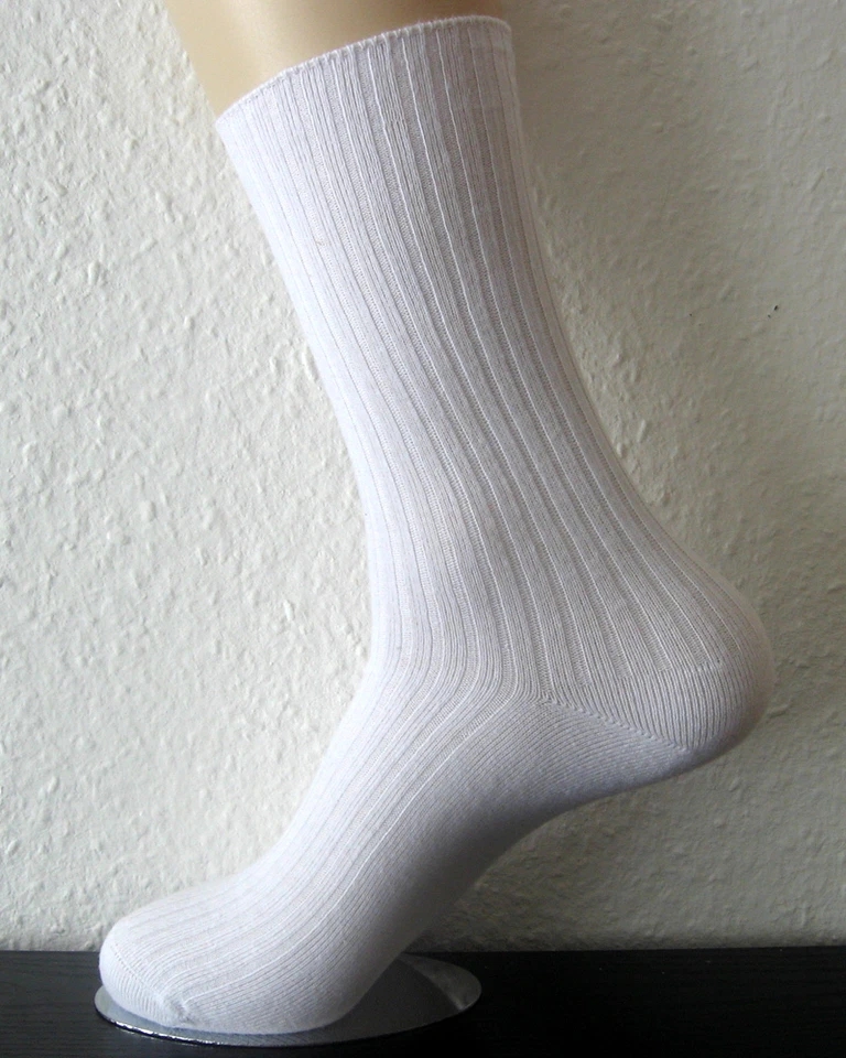 4 Paire Chaussettes Sans Caoutchouc Infirmière 100% Coton 4/2 Côtelé Blanc 35 - - Photo 2/2