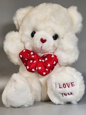 White Bear Plush I Love You Valentines Day Stuffed Animal Red Heart Nose Bow Tie