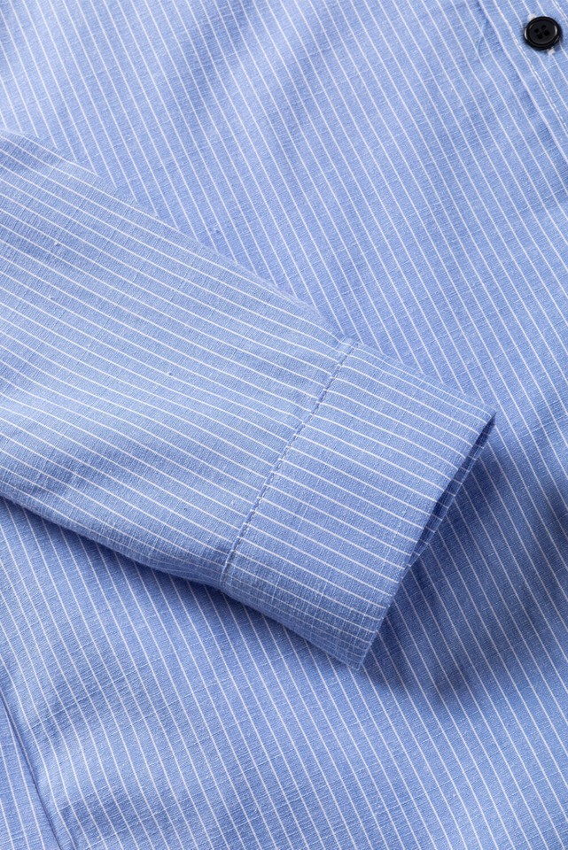Sky Blue Stripe Rolltab Sleeve Pocketed Long Shirt eBay