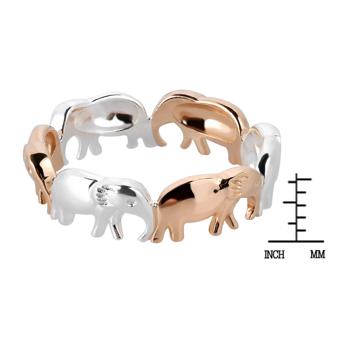 Two-Tone Elephant Line Up Ring – Rose Gold Vermeil & Sterling Silver, Size 9, Handmade