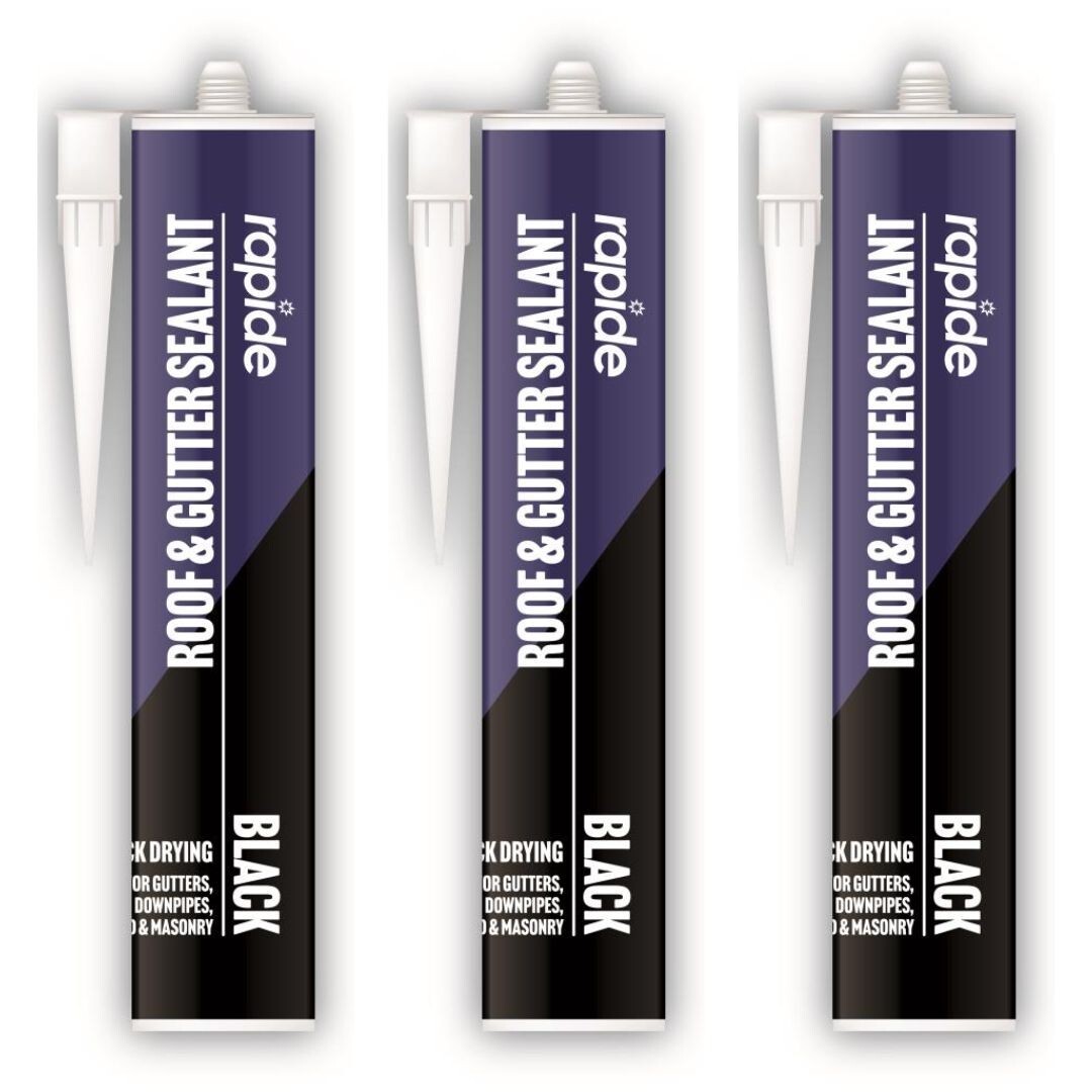 Rapide Roof & Gutter Sealant Quick Drying Black 260ML x 3
