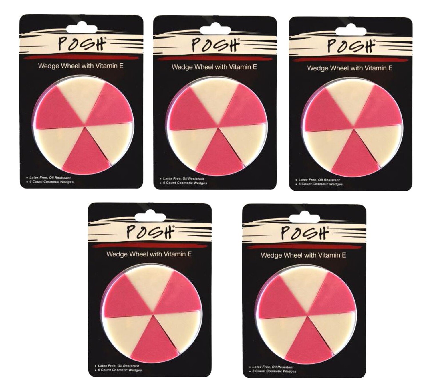 5 PACK Posh Makeup Foundation Sponge Blender, Wedge Wheel with