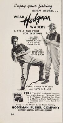 1962 Print Ad Hodgman Rubber Fishing Waders with Boot Foot Framingham,MA