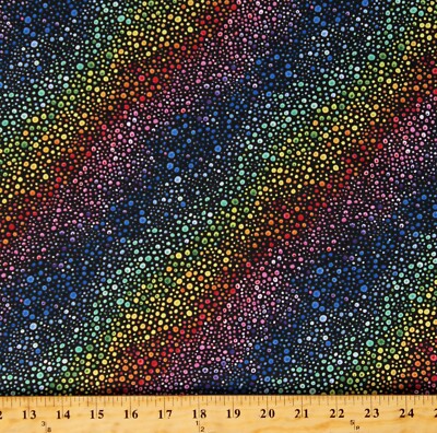 Cotton Rainbow Rainbows Spots Dots Ombre Black Fabric Print BTY D695.48