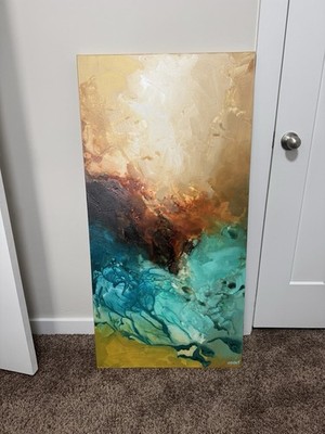Osnat Tzadok Signed Original Framed Abstract Painting 24 x48 