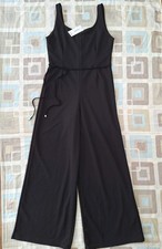 BNWT George Black Strappy Stretch Jersey Wide Leg Belted Jumpsuit Sze 12 (29" L)