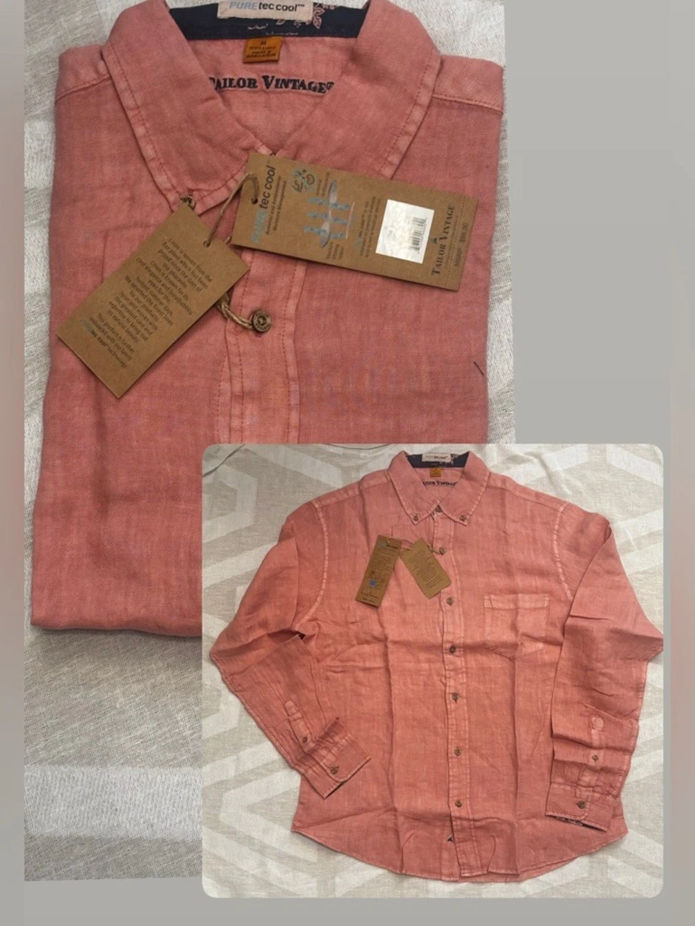 Tailor Vintage Linen Button Down Shirt Men Medium Dusty Rose PUREtec Cool NWT