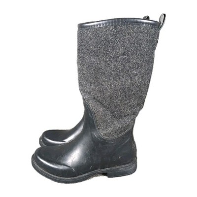 UGG Stefana Rain Boots US Womens 7 Black Rubber Donegal Textile
