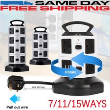 7/11/15 Way Switched Surge Protected Tower Extension Lead UK Plug Socket 2 USB