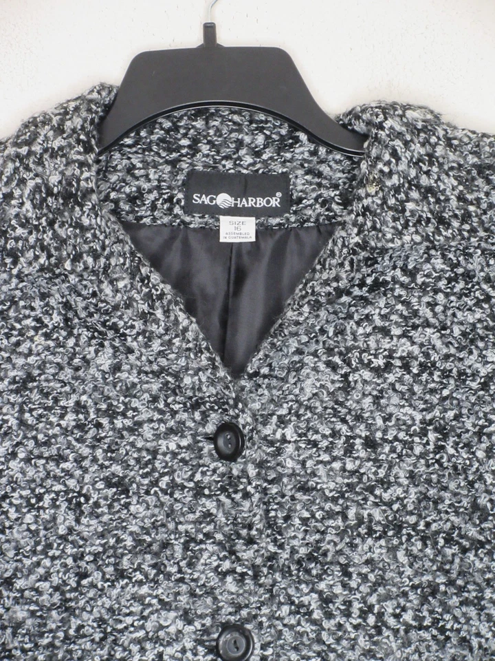 Chaqueta corta Sag Harbor para mujer manga larga negra blanca borrosa con botones 16 B10 Foto 2 de 4