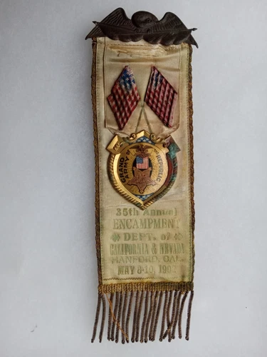 1902 HANFORD CALIFORNIA GAR CIVIL WAR VETERAN GRAND ARMY REPUBLIC REUNION RIBBON