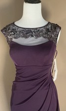 Xscape Women's Purple Beaded Cap-Sleeve Dress NWT $189 Sz 2