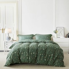 Cotton Queen Green Floral Botanical Duvet Cover Set 100 Cotton 3 Piece