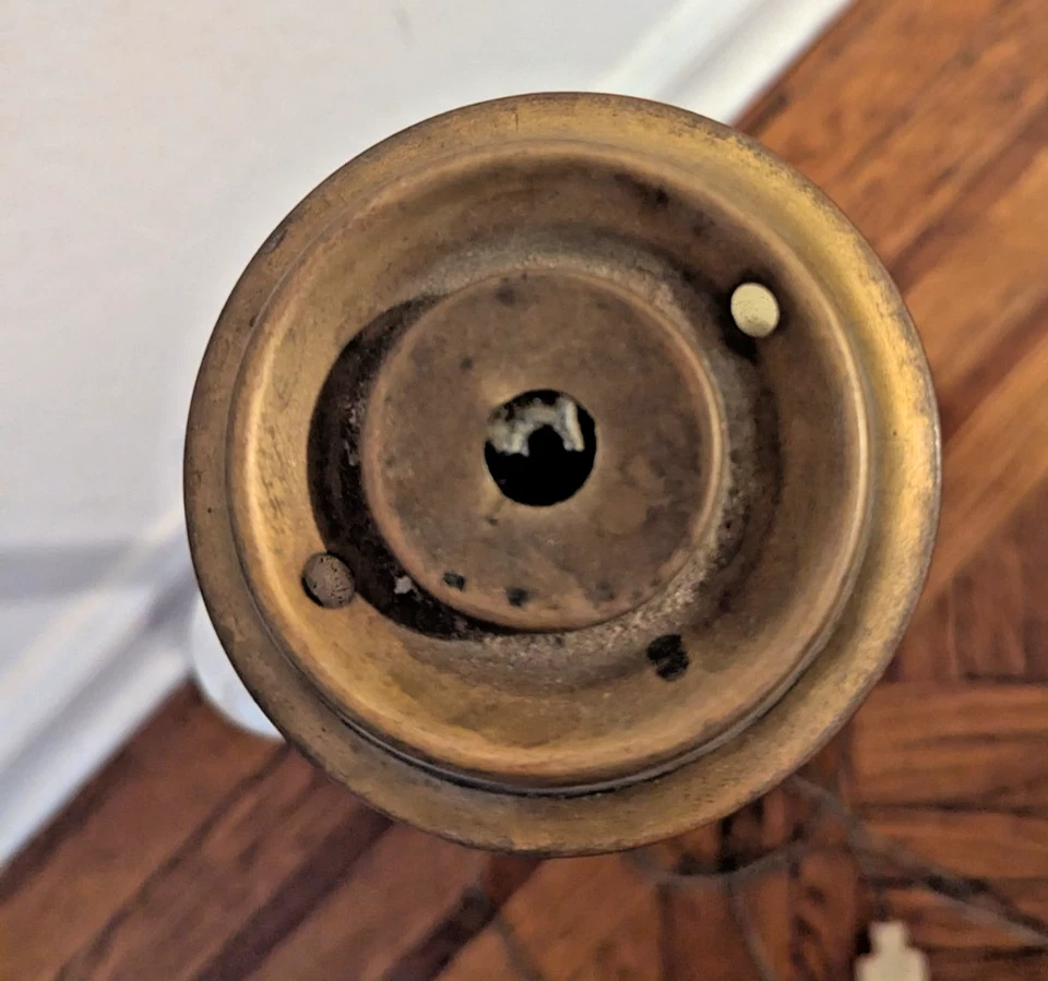 Antique Two-Toned Metal Art Nouveau Lamp Base for Glass Shade w/ Pull Chain - Image 4 of 4