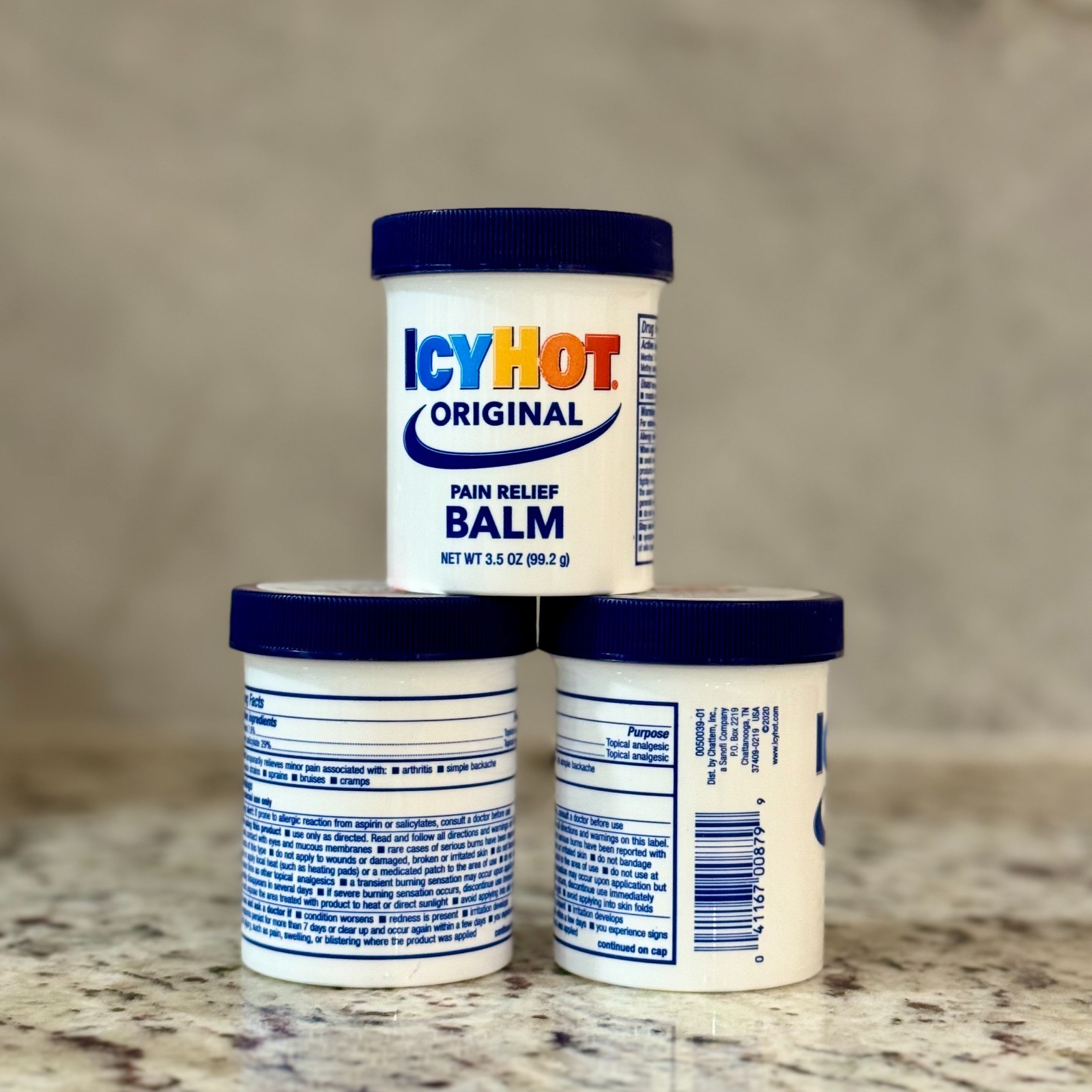 (Pack of 3)-Icy Hot Pain Relieving Balm 3.5 oz–Original Strength–NEW–Free Ship