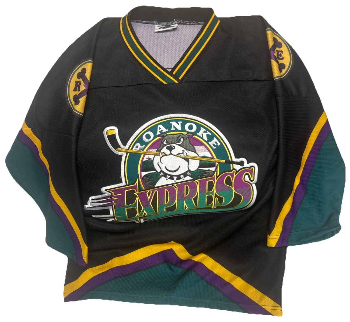 Roanoke Express ECHL Ice Hockey Black Sewn Jersey Size Youth Large