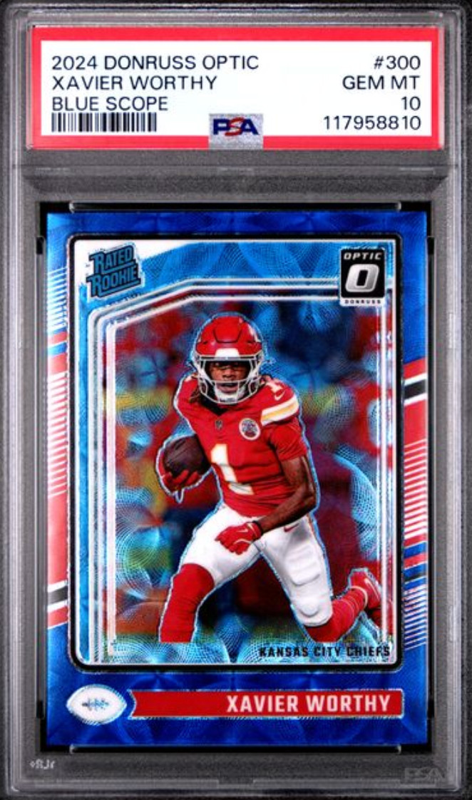 2024 DONRUSS OPTIC #300 XAVIER WORTHY BLUE SCOPE PSA GEM MT 10