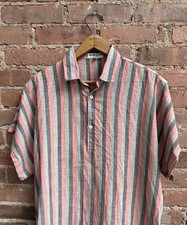 Vintage Givenchy Mens Shirt, Sz 15.5/39, Multi-Stripe Cotton/Linen, Italy 80z