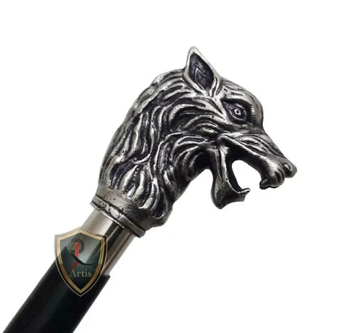 Nautical Solid Dragon Wolf Head Design Handle Woo… - image 3