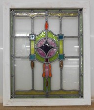OLD ENGLISH LEADED STAINED GLASS WINDOW Pretty Colorful Abstract 19" x 23.25"