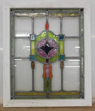 OLD ENGLISH LEADED STAINED GLASS WINDOW Pretty Colorful Abstract 19" x 23.25"