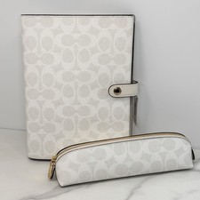 Coach CHALK Notebook Pencil Case SET in Signature Canvas NWT Hard To Find