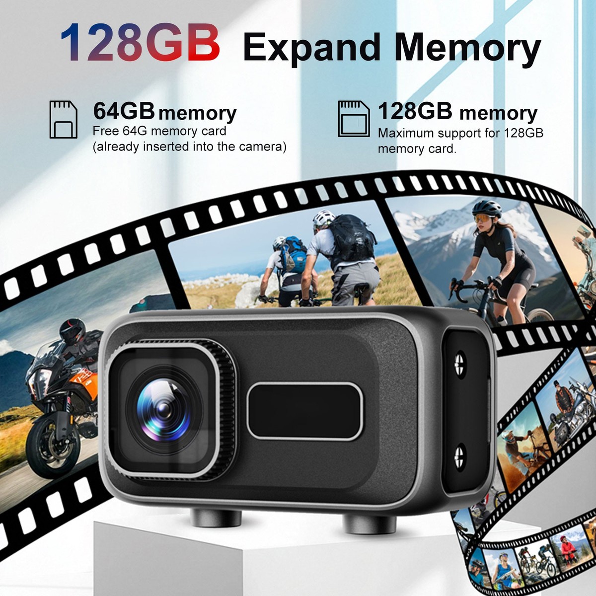 Motorcycle Camera 2K HD Recorder 140° Wide Angle 64GB SD 3