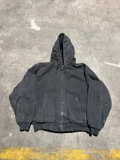 Dri Duck Work Jacket Mens XL Black Long Sleeve Hooded Lined Faded Canvas