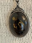 Vintage Baltic Amber Necklace Oval Pendant In Sterling Silver W/ Sterling Chain — photo 2