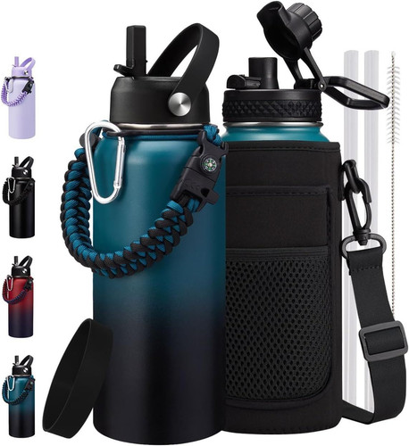 With Straw - Spout Lids, 32 Ounces, Indigo Black