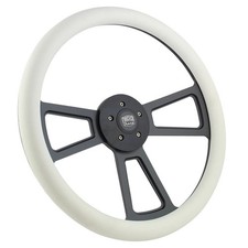 18 Big Rig Matte Black Muscle Steering Wheel White Grip 3-spoke 18 Big Rig Matte Black Muscle Steering Wheel White Grip 3-spoke