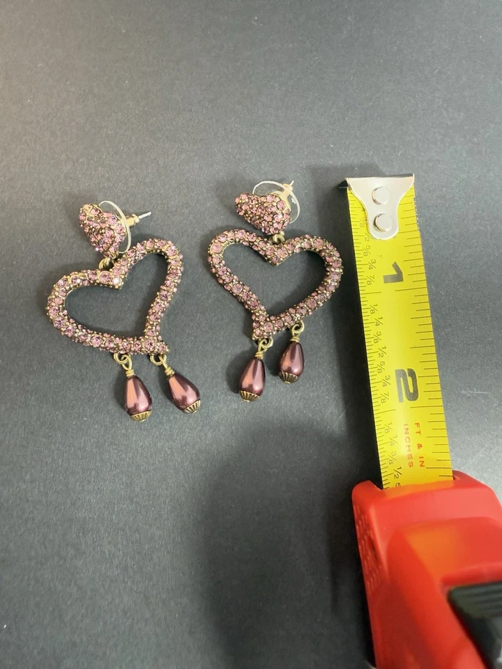 HEIDI DAUS "Heart's Desire" Crystal Beaded Heart Drop Earrings - Pierced - Image 2 of 4