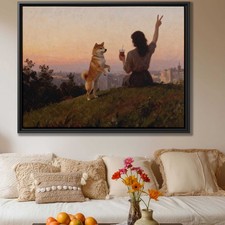 Shiba Inu Dog Art Canvas Print Oil Painting Urban Animal Wall Decor Living Room