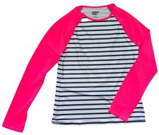 Lands End Girls Size 10 Pink Navy White Long Sleeve Rash Guard Swim Shirt